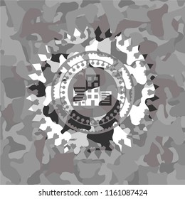 buildings icon inside grey camo texture