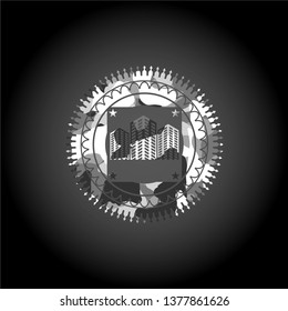 buildings icon inside grey camo texture