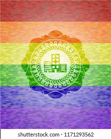 buildings icon inside lgbt colors emblem 