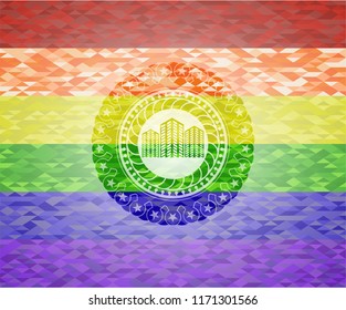 buildings icon inside lgbt colors emblem 