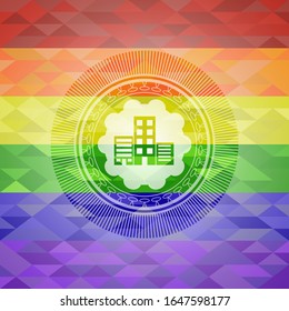 buildings icon inside lgbt colors emblem 