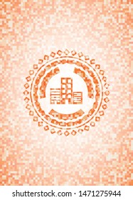 buildings icon inside orange mosaic emblem