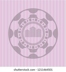 buildings icon inside pink icon or emblem