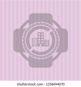 buildings icon inside pink icon or emblem