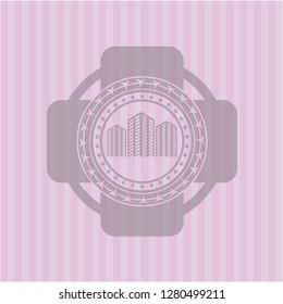 buildings icon inside pink icon or emblem