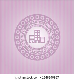buildings icon inside pink icon or emblem