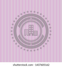 buildings icon inside pink icon or emblem