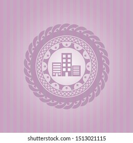 buildings icon inside pink icon or emblem