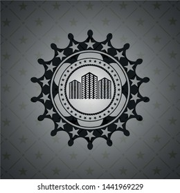 buildings icon inside realistic black emblem