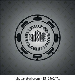 buildings icon inside realistic black emblem