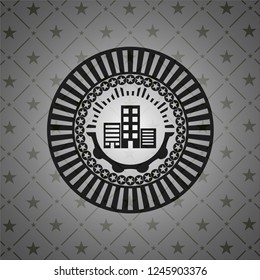 buildings icon inside realistic dark emblem