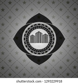 buildings icon inside realistic dark emblem