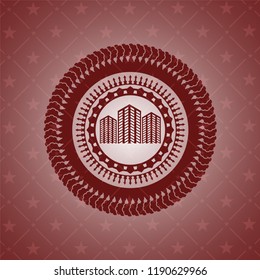 buildings icon inside realistic red emblem