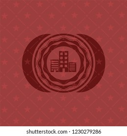 buildings icon inside realistic red emblem
