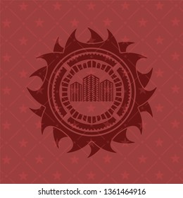 buildings icon inside realistic red emblem