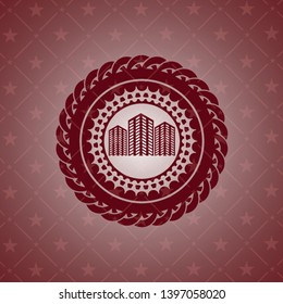 buildings icon inside realistic red emblem