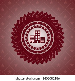 buildings icon inside realistic red emblem