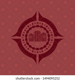 buildings icon inside realistic red emblem