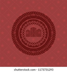 buildings icon inside red emblem. Retro