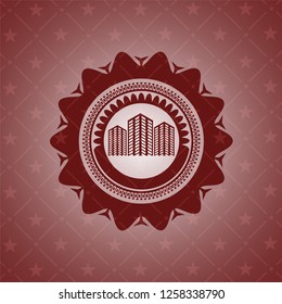 buildings icon inside red emblem. Vintage.