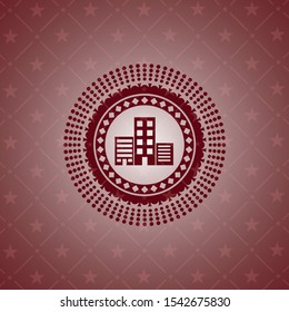 buildings icon inside red emblem. Vintage.