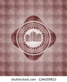 buildings icon inside red seamless geometric emblem.