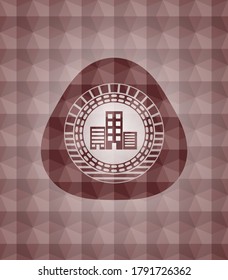 Gebäudesymbol in rotem, nahtlosem geometrischem Muster. Nahtlos. 