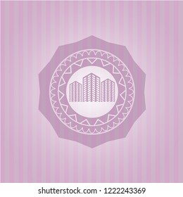 buildings icon inside retro pink emblem