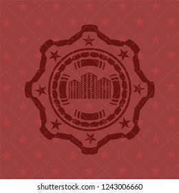 buildings icon inside retro red emblem