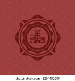 buildings icon inside retro red emblem