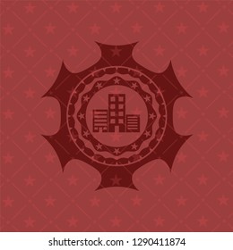 buildings icon inside retro red emblem