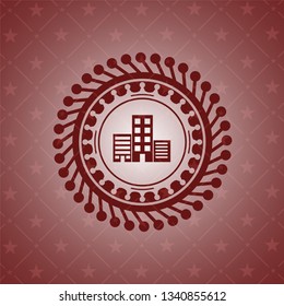 buildings icon inside retro red emblem
