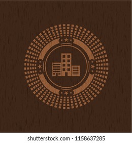 buildings icon inside retro style wooden emblem