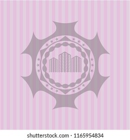 buildings icon inside retro style pink emblem