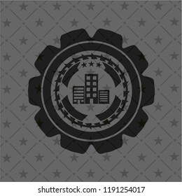 buildings icon inside retro style black emblem