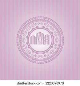 buildings icon inside retro style pink emblem