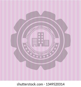 buildings icon inside retro style pink emblem