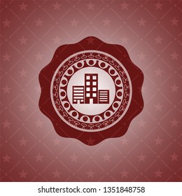 buildings icon inside retro style red emblem