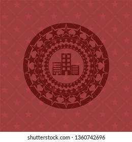 buildings icon inside retro style red emblem