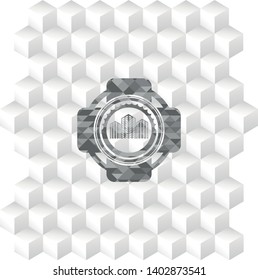 buildings icon inside retro style grey emblem with geometric cube white background