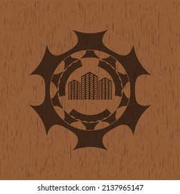 buildings icon inside retro wood emblem. 