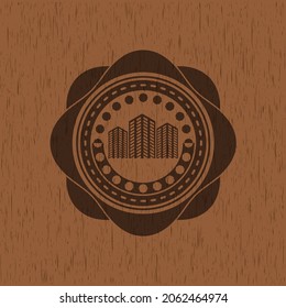 buildings icon inside retro wooden emblem. 