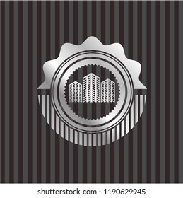 buildings icon inside silver badge