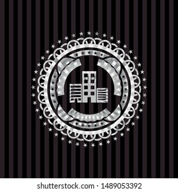 buildings icon inside silver badge