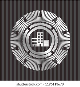buildings icon inside silver emblem