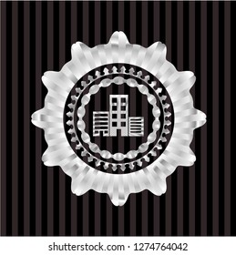 buildings icon inside silver emblem