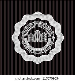 buildings icon inside silvery shiny emblem