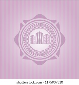 buildings icon inside vintage pink emblem