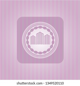 buildings icon inside vintage pink emblem
