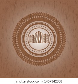 buildings icon inside vintage wooden emblem